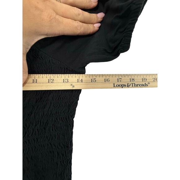 J.Crew Top XS Black Square Neck Cottagecore Spring 2022 Smocked Puff Sleeve - Picture 6 of 8